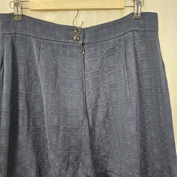 Marianne Novobatzky Textured Navy Blue High Waist Wide-Leg Pants Anchor Buttons - Picture 6 of 8